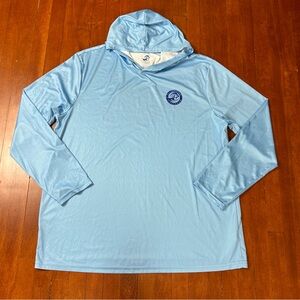 All American Fisherman Men's Tee XXL Marlin Stripes Logo Hoodie UPF 30 blue